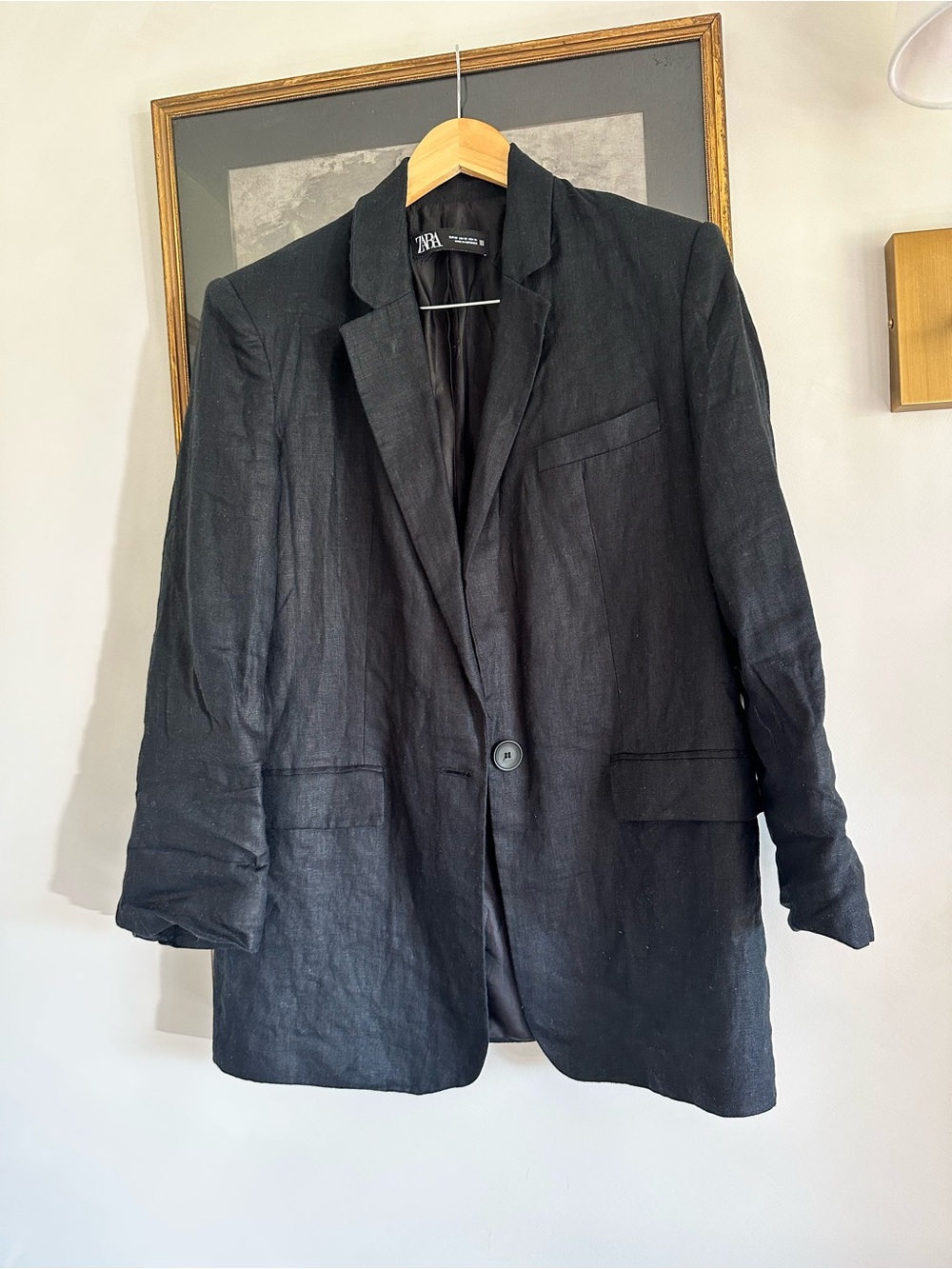 ZARA Women’s Linen Blazer, Long Oversized XS